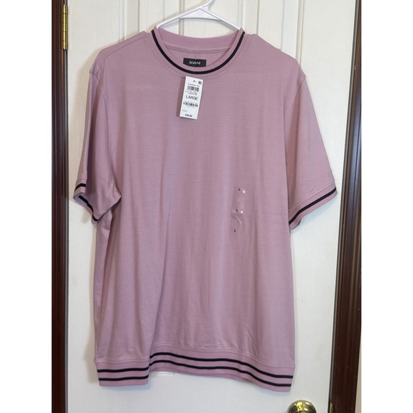 Alfani Fashion Tee Striped Trim Crew‎ Neck Short Sleeve Top Large - Picture 1 of 3